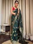 ATTRACTIVE LICHI SILK JACQUARD WORK SAREE WITH UNSTITCHED BLOUSE FESTIVE WEAR WHOLESALE PRICE ETHNIC GARMENT (21)