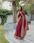 ATTRACTIVE LICHI SILK JACQUARD WORK SAREE WITH UNSTITCHED BLOUSE FESTIVE WEAR WHOLESALE PRICE ETHNIC GARMENT (7)