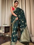ATTRACTIVE LICHI SILK JACQUARD WORK SAREE WITH UNSTITCHED BLOUSE FESTIVE WEAR WHOLESALE PRICE ETHNIC GARMENT (21)