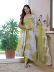 ATTRACTIVE ORGANZA FLORAL PRINT WORK ANARKALI GOWN BOTTOM WITH DUPATTA GREEN
