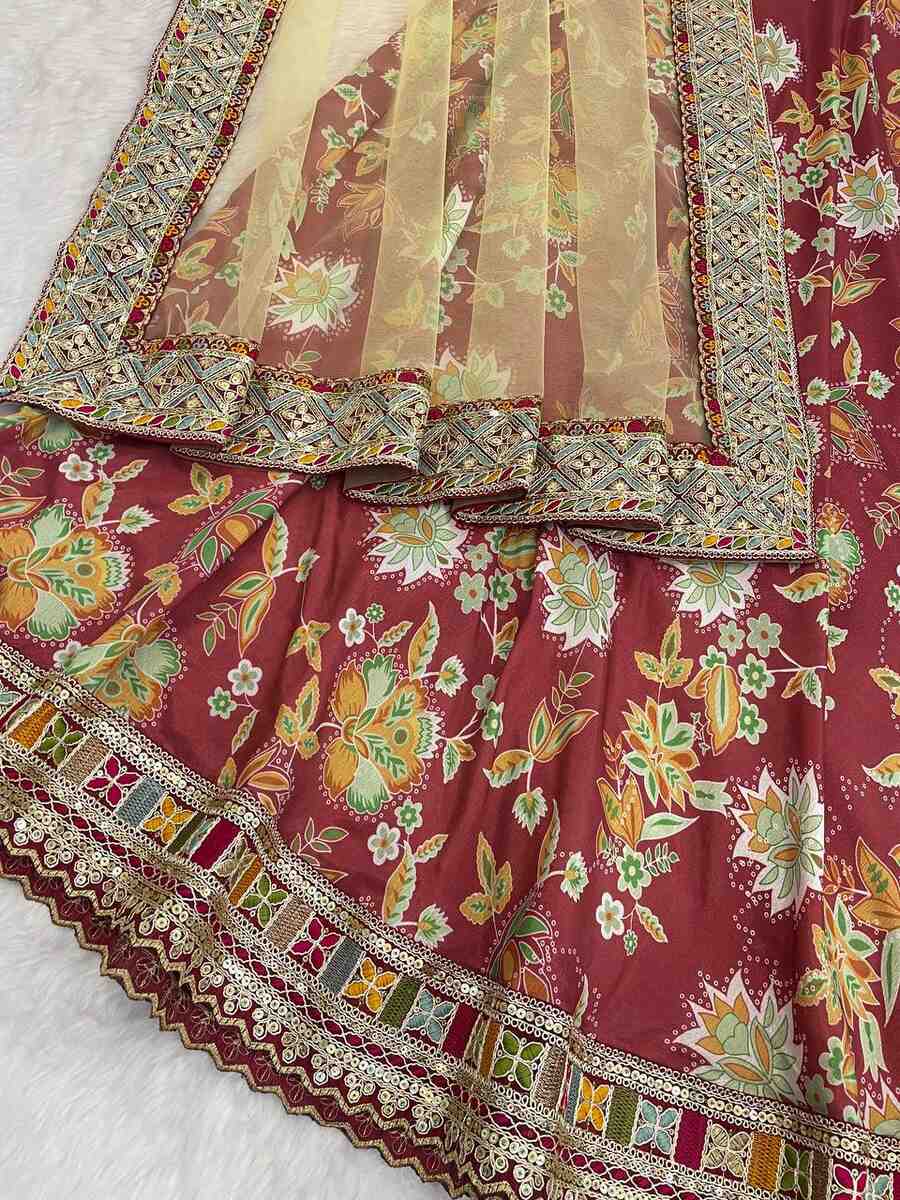 BOLLYWOOD CHINON SILK EMBROIDERY MULTI THREAD & SEQUENCE WITH DIGITAL PRINTS WORK GOWN WITH DUPATTA PARTY WEAR WHOLESALE PRICE ETHNIC GARMENT (7)