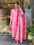 DESIGNER CHANDERI EMBROIDERY WORK TOP BOTTOM WITH DUPATTA BABY PINK