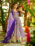 DESIGNER CHINON SILK DIGITAL FLORAL PRINT WORK GOWN WITH DUPATTA PURPLE