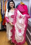 DESIGNER CHINON SILK DIGITAL PRINT WITH EMBROIDERY SEQUENCE WORK TOP BOTTOM WITH DUPATTA WHITE AND PINK