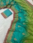 DESIGNER CHINON SILK EMBROIDERY CODING WORK SAREE WITH UNSTITCHED BLOUSE WEDDING WEAR WHOLESALE PRICE ETHNIC GARMENT (9)