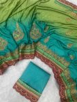 DESIGNER CHINON SILK EMBROIDERY CODING WORK SAREE WITH UNSTITCHED BLOUSE WEDDING WEAR WHOLESALE PRICE ETHNIC GARMENT (9)