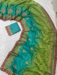 DESIGNER CHINON SILK EMBROIDERY CODING WORK SAREE WITH UNSTITCHED BLOUSE WEDDING WEAR WHOLESALE PRICE ETHNIC GARMENT (9)