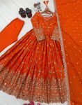 DESIGNER CHINON SILK EMBROIDERY SEQUENCE MIRROR WORK GOWN BOTTOM WITH DUPATTA FESTIVE WEAR WHOLESALE PRICE ETHNIC GARMENT (2)