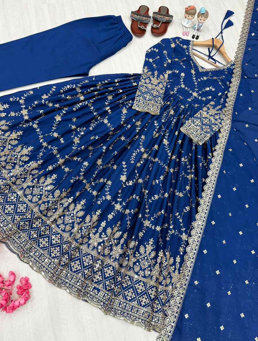 DESIGNER CHINON SILK EMBROIDERY SEQUENCE MIRROR WORK GOWN BOTTOM WITH DUPATTA FESTIVE WEAR WHOLESALE PRICE ETHNIC GARMENT (6)