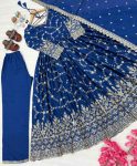 DESIGNER CHINON SILK EMBROIDERY SEQUENCE MIRROR WORK GOWN BOTTOM WITH DUPATTA BLUE