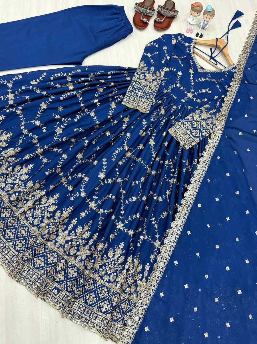 DESIGNER CHINON SILK EMBROIDERY SEQUENCE MIRROR WORK GOWN BOTTOM WITH DUPATTA FESTIVE WEAR WHOLESALE PRICE ETHNIC GARMENT (8)