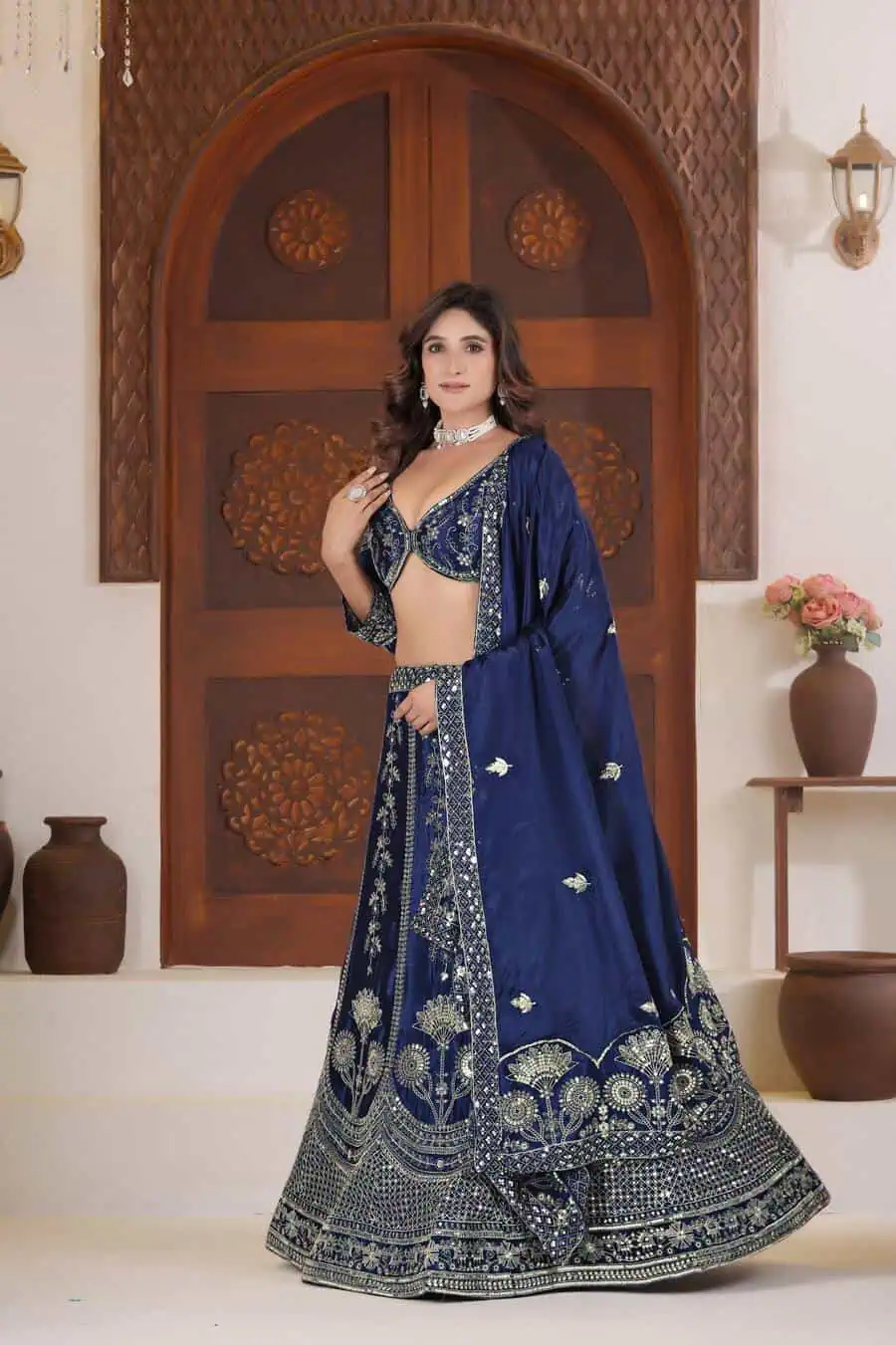 DESIGNER CHINON SILK SEQUENCE AND ZARI EMBROIDERY WORK LEHENGA CHOLI WITH DUPATTA WEDDING WEAR WHOLESALE PRICE ETHNIC GARMENT (15)