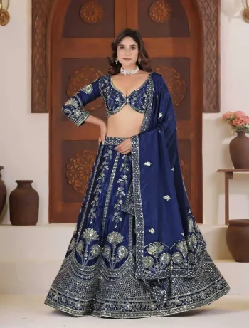 DESIGNER CHINON SILK SEQUENCE AND ZARI EMBROIDERY WORK LEHENGA CHOLI WITH DUPATTA BLUE