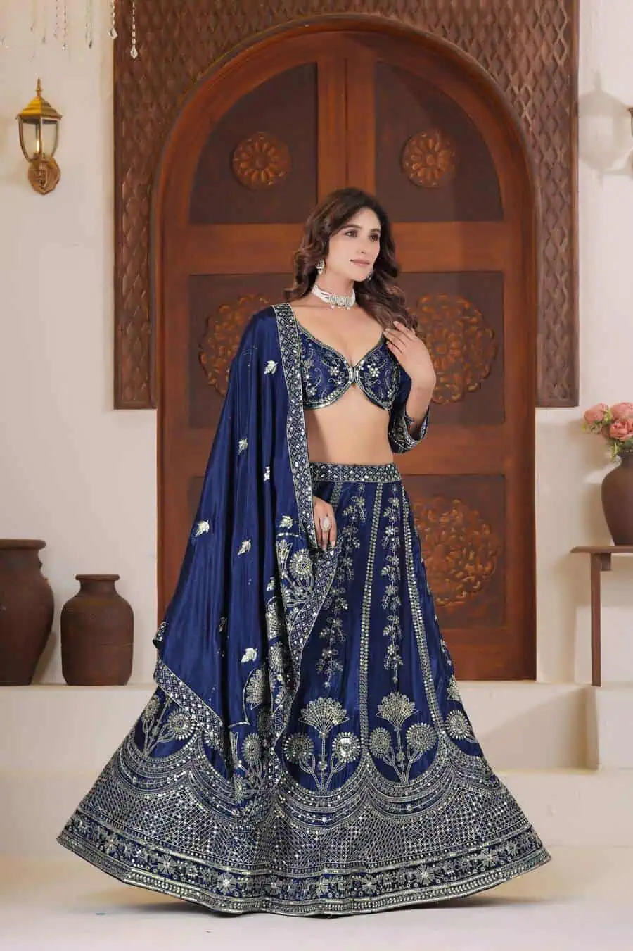 DESIGNER CHINON SILK SEQUENCE AND ZARI EMBROIDERY WORK LEHENGA CHOLI WITH DUPATTA WEDDING WEAR WHOLESALE PRICE ETHNIC GARMENT (18)