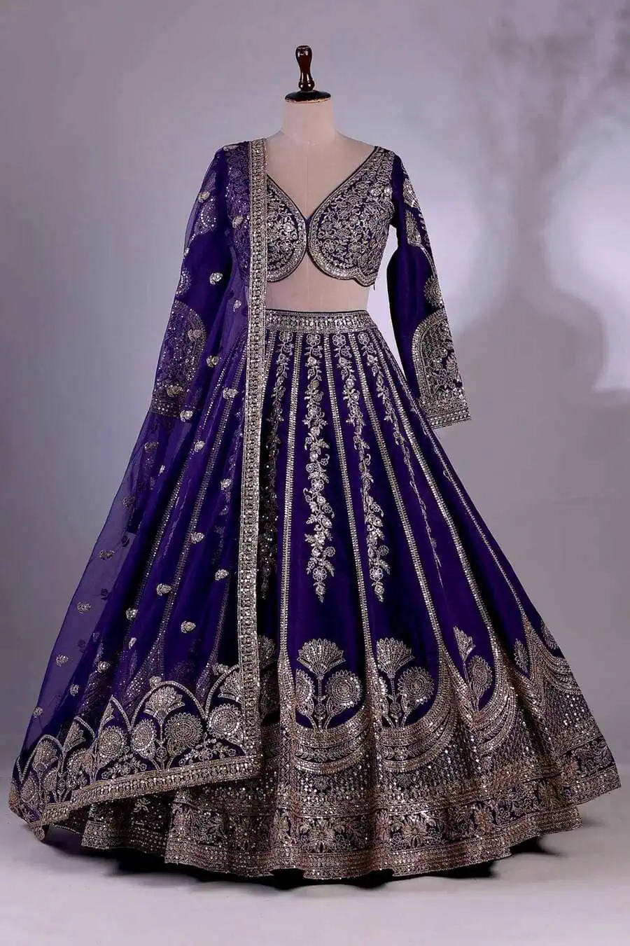 DESIGNER CHINON SILK SEQUENCE AND ZARI EMBROIDERY WORK LEHENGA CHOLI WITH DUPATTA WEDDING WEAR WHOLESALE PRICE ETHNIC GARMENT (21)