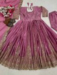 DESIGNER CHINON SILK SEQUENCE EMBROIDERY WORK ANARKALI GOWN BOTTOM WITH DUPATTA WEDDING WEAR WHOLESALE PRICE ETHNIC GARMENT (3)