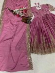 DESIGNER CHINON SILK SEQUENCE EMBROIDERY WORK ANARKALI GOWN BOTTOM WITH DUPATTA WEDDING WEAR WHOLESALE PRICE ETHNIC GARMENT (3)