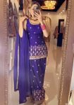 DESIGNER CHINON SILK SEQUENCE EMBROIDERY WORK TOP PATIYALA WITH DUPATTA PURPLE