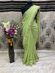 DESIGNER CRUNCHY EMBROIDERY WITH MOTI DIAMOND WORK SAREE WITH UNSTITCHED BLOUSE PISTA
