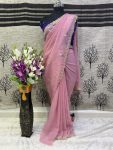 DESIGNER CRUNCHY EMBROIDERY WITH MOTI DIAMOND WORK SAREE WITH UNSTITCHED BLOUSE BABY PINK