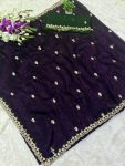 DESIGNER CRUNCHY EMBROIDERY WITH MOTI DIAMOND WORK SAREE WITH UNSTITCHED BLOUSE WEDDING WEAR WHOLESALE PRICE ETHNIC GARMENT(26)