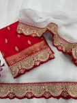 DESIGNER CRUNCHY SILK CODING SEQUENCE EMBROIDERY WORK SAREE WITH UNSTITCHED BLOUSE WEDDING WEAR WHOLESALE PRICE ETHNIC GARMENT (1)