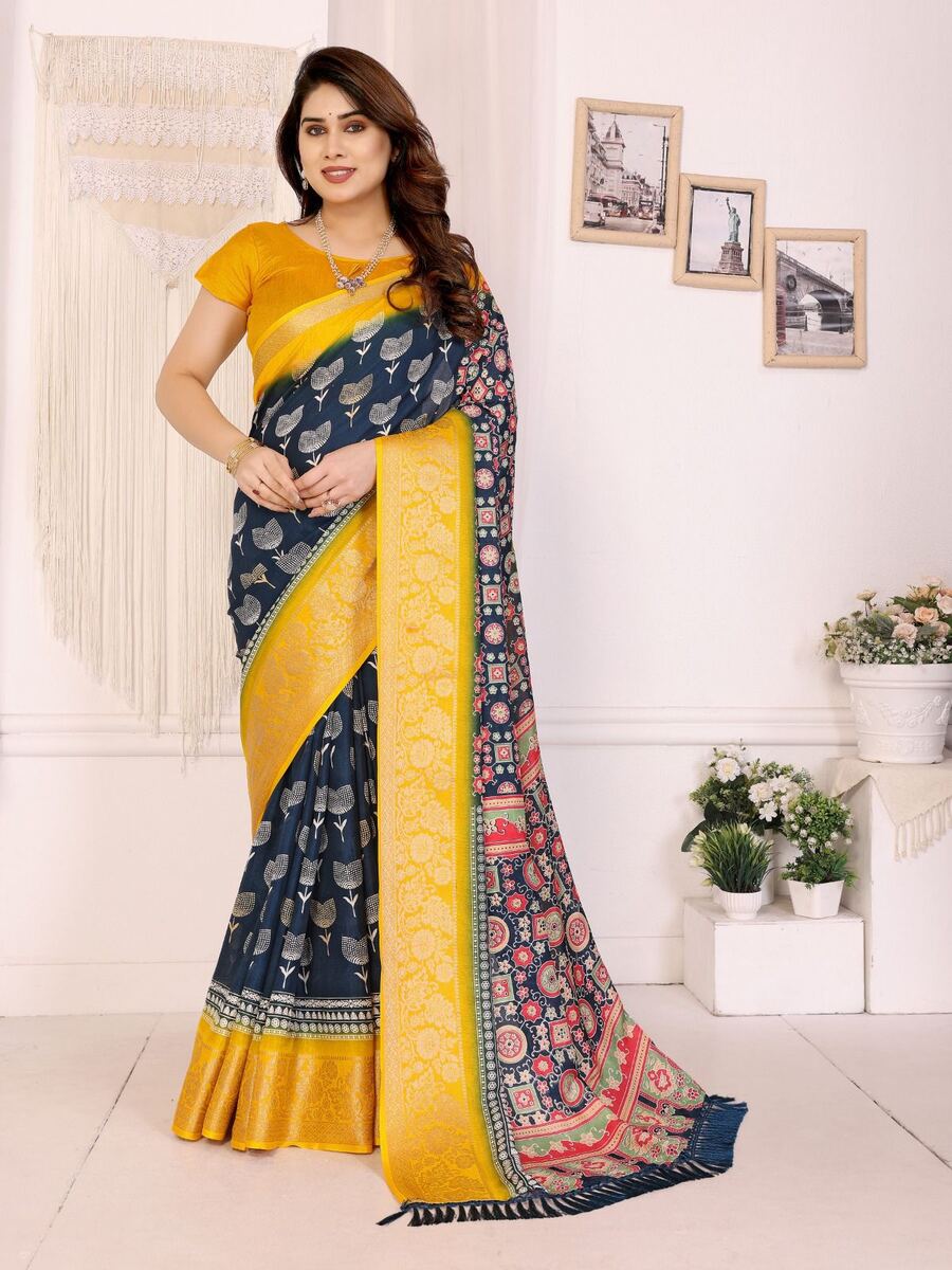 DESIGNER DOLA SILK PRINTED WORK SAREE WITH UNSTITCHED BLOUSE FESTIVE WEAR WHOLESALE PRICE ETHNIC GARMENT