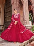 DESIGNER FAUX BLOOMING ZARI-SEQUENCE & EMBROIDERY WORK GOWN WITH DUPATTA RED