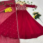 DESIGNER FAUX BLOOMING ZARI-SEQUENCE & EMBROIDERY WORK GOWN WITH DUPATTA FESTIVE WEAR WHIOLESALE PRICE ETHNIC GARMENT (5)