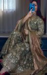 DESIGNER FENDY CRUSH SILK SEQUENCE EMBROIDERY WORK TOP SHARARA WITH DUPATTA GREEN