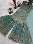 DESIGNER FENDY CRUSH SILK SEQUENCE EMBROIDERY WORK TOP SHARARA WITH DUPATTA FESTIVE WEAR WHOLESALE PRICE ETHNIC GARMENT (8)