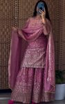DESIGNER FENDY CRUSH SILK SEQUENCE EMBROIDERY WORK TOP SHARARA WITH DUPATTA PINK
