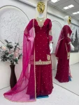 DESIGNER FENDY SATIN EMBROIDERY CODING & SEQUENCE WORK TOP PALAZZO WITH DUPATTA PINK
