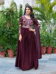 DESIGNER FENDY SILK CODING SEQUENCE & THREAD EMBROIDERY WORK GOWN WITH DUPATTA MAROON