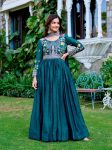 DESIGNER FENDY SILK CODING SEQUENCE & THREAD EMBROIDERY WORK GOWN WITH DUPATTA TEAL