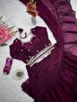 DESIGNER FENDY SILK EMBROIDERY SEQUENCE & CODING WORK LEHENGA SAREE WITH STITCHED BLOUSE AND WASIT BELT PARTY WEAR WHOLESALE PRICE ETHNIC GARMENT (3)