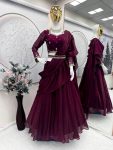 DESIGNER FENDY SILK EMBROIDERY SEQUENCE & CODING WORK LEHENGA SAREE WITH STITCHED BLOUSE AND WASIT BELT PARTY WEAR WHOLESALE PRICE ETHNIC GARMENT (3)