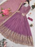DESIGNER FENDY SILK EMBROIDERY SEQUENCE WORK GOWN WITH DUPATTA WEDDING WEAR WHOLESALE PRICE ETHNIC GARMENT (9)