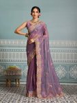 DESIGNER FENDY SOFT NET EMBROIDERY WITH CUTWORK SAREE WITH UNSTITCHED BLOUSE PURPLE