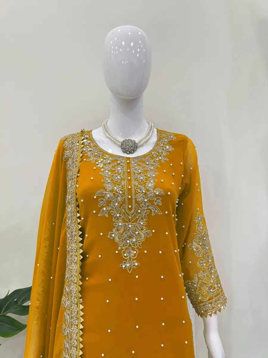 DESIGNER GEORGETTE CODING AND SEQUENCE WITH RIVET MOTI WORK TOP PALAZZO WITH DUPATTA FESTIVE WEAR WHOLESALE PRICE ETHNIC GARMENT (10)