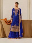 DESIGNER GEORGETTE CODING AND SEQUENCE WITH RIVET MOTI WORK TOP PALAZZO WITH DUPATTA BLUE