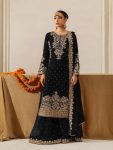 DESIGNER GEORGETTE CODING AND SEQUENCE WITH RIVET MOTI WORK TOP PALAZZO WITH DUPATTA BLACK