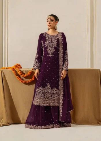 DESIGNER GEORGETTE CODING AND SEQUENCE WITH RIVET MOTI WORK TOP PALAZZO WITH DUPATTA WINE
