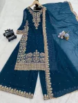 DESIGNER GEORGETTE CODING AND SEQUENCE WITH RIVET MOTI WORK TOP PALAZZO WITH DUPATTA FESTIVE WEAR WHOLESALE PRICE ETHNIC GARMENT (21)