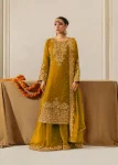 DESIGNER GEORGETTE CODING AND SEQUENCE WITH RIVET MOTI WORK TOP PALAZZO WITH DUPATTA YELLOW