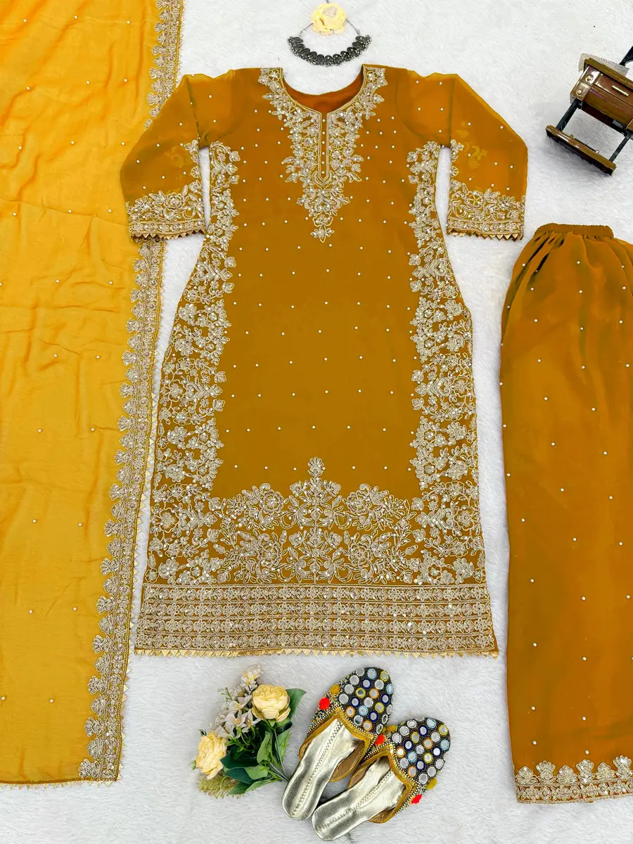 DESIGNER GEORGETTE CODING AND SEQUENCE WITH RIVET MOTI WORK TOP PALAZZO WITH DUPATTA FESTIVE WEAR WHOLESALE PRICE ETHNIC GARMENT (9)