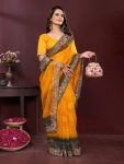 DESIGNER GEORGETTE DIGITAL PRINT WITH CONTRAST PALLU EMBROIDERY WORK SAREE WITH UNSTITCHED BLOUSE FESTIVE WEAR WHOLESALE PRICE ETHNIC GARMENT (9)