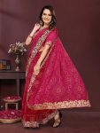 DESIGNER GEORGETTE DIGITAL PRINT WITH CONTRAST PALLU EMBROIDERY WORK SAREE WITH UNSTITCHED BLOUSE FESTIVE WEAR WHOLESALE PRICE ETHNIC GARMENT (22)