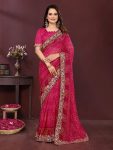 DESIGNER GEORGETTE DIGITAL PRINT WITH CONTRAST PALLU EMBROIDERY WORK SAREE WITH UNSTITCHED BLOUSE PINK