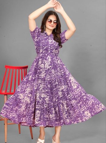 DESIGNER GEORGETTE DIGITAL PRINT WORK ONE PIECE PURPLE